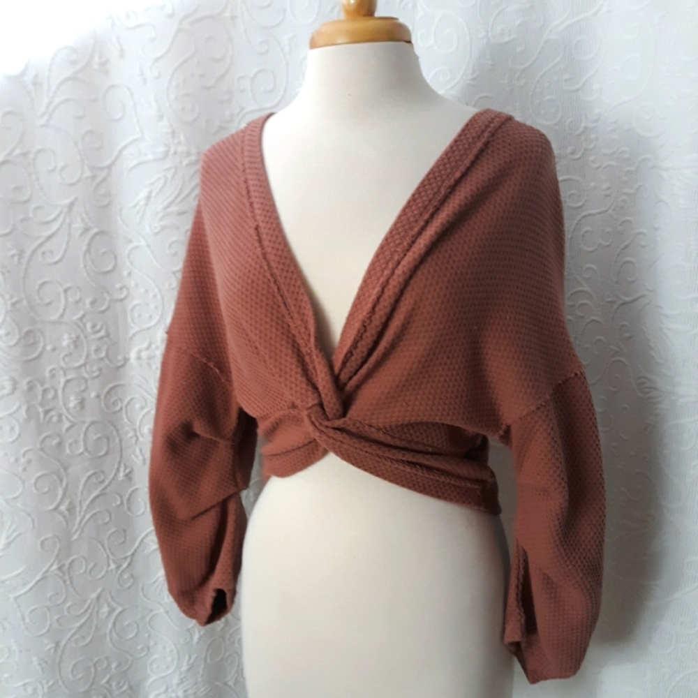 Free People waffled knot crop top sm